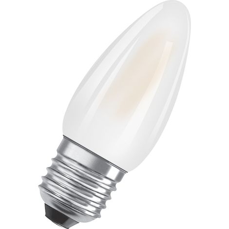 OSRAM LED Star Classic en forme de mini bougie classique, lumière blanche chaude (2700 K) de 5,5 W / 806 lm, en verre dépoli sans plomb, culot E27, IP20, EEK D, diamètre 35 mm.