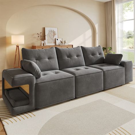 Canapé Modulaire 3 Places - 229.5x78x84cm - Canapé Nuage en Velours avec Coffres de Rangement et Niche pour Animaux - Gris (1/5)