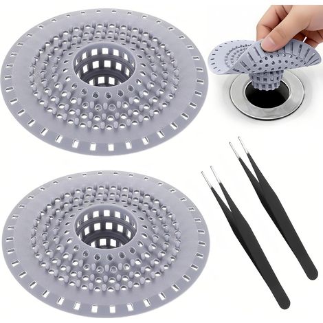 2 Pièces Grille de Drain en Silicone Anti-Cheveux pour Douche avec Ventouse, Capteur de Cheveux Flexible pour Évier, Baignoire, Cuisine, Filtre Évite Les Bouchons Gris (1/5)