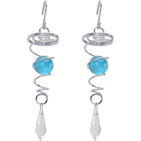 Lot de 2 carillons éoliens en spirale bleu lac, stabilisateurs et boules de jardin en acier inoxydable. (1/5)