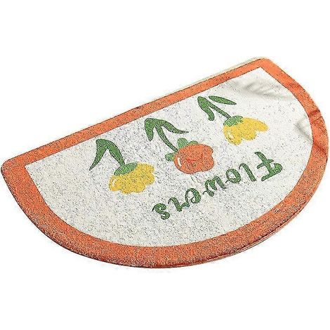 Tapis de bain demi-cercle 40 x 60 cm, en fausse fourrure absorbant l'eau - Motif fleurs orange et jaune (1/5)