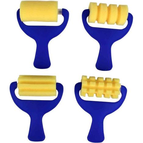 Outils de peinture - 4 rouleaux mousse fantaisie - Largeur 7 cm - Manche 12 cm - Idéal enfants
