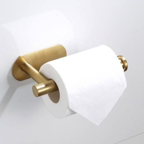 Selbstklebender Toilettenpapierhalter mit vorgebohrtem Wandbefestigungsloch, ohne Deckel, horizontal oder vertikal montierbar. Edelstahl SUS304, korrosionsbeständig – Gold