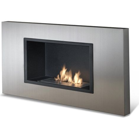 Biocamino design mural bioéthanol gris chrome 78 x 17 x h 54 cm (1/4)