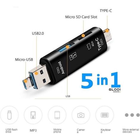 Adaptateur USB-C 3 en 1 avec lecteur de cartes intégré,USB-C vers USB-A,Lecteur de cartes et adaptateur OTG universel,USB 3.0,Noir (1/5)