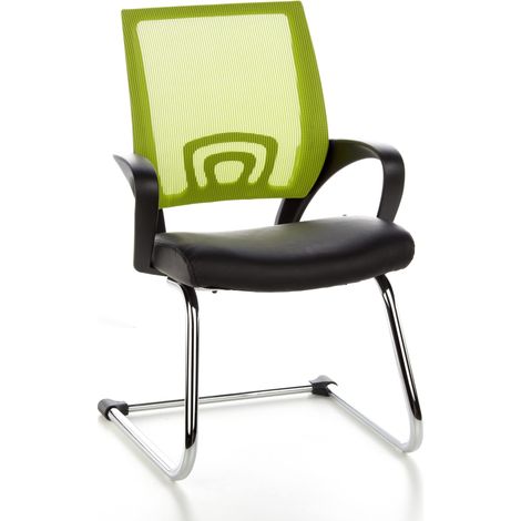 HJH Office 650440 Sedia da conferenza/Sedia cantilever VISTO NET V mesh nero/verde, finta pelle, braccioli fissi, schienale ergonomico, imbottitura spessa, cantilever, elegante, comoda (1/5)