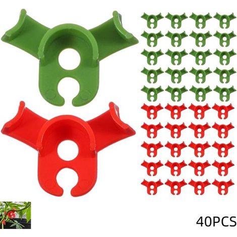 Paquete de 40 pinzas de plástico para el entrenamiento de tallos de plantas (rojas y verdes, 3,5 x 2,5 cm), ideales para el cuidado de tallos de jardín sin causar estrés. (1/5)