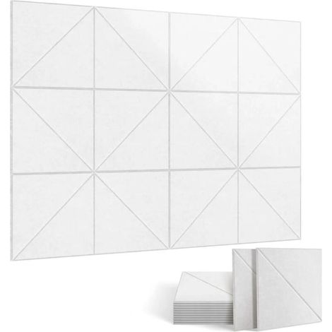 Lot de 12 panneaux acoustiques auto-adhésifs, rembourrage insonorisant en polyester, panneaux muraux insonorisants haute densité, 30 x 30 x 1cm, blanc (1/5)