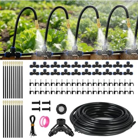 Bewässerungssystem Micro Drip System für den Garten: 38m mit 20 Sprühnebel Düsen, Tröpfchenbewässerung Curved Kit Balkon Hochbeet Garten Schnellanschluss Sprüher Nebelbewässerung Pflanzen (1/5)