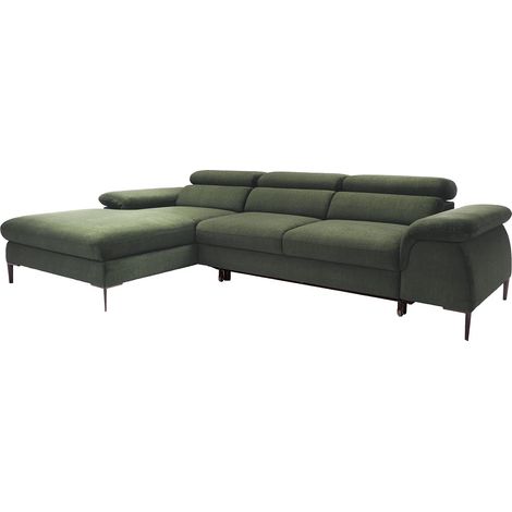 Canapé d'angle gauche convertible en velours vert SEPINA (1/5)