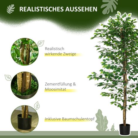 Ficus artificiel réaliste 180 cm avec pot, vert, sans entretien, plante imitation haute taille