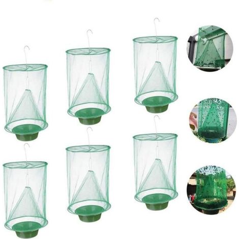 Piège À Mouches - Cage En Fil De Fer Et Plastique Réutilisable - Pour Extérieur Jardin Verger Ferme - Lot De 6 (1/4)
