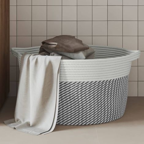 vidaXL Panier de rangement gris et blanc Ø40x25 cm coton (1/5)
