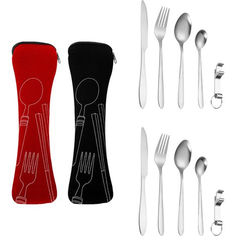 Couverts camping inoxydable 2 personnes, portables pour voyages, pique-niques, école et restauration. (1/5)