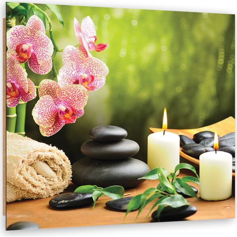 Quadro deco panel, Candele di orchidee e pietre zen - 50x50 (1/5)