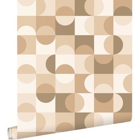 papier peint cercles de style Bauhaus beige, marron et blanc - ESTAhome (1/5)