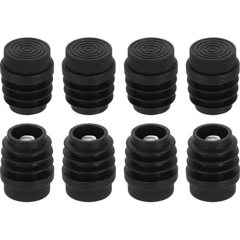 Set mit 8 verstellbaren Kunststoff-Nivellierfüßen, M8 x 22 mm, für runde, schraubbare Möbelbeine an Tischen, Stühlen und anderen Möbeln, schwarz