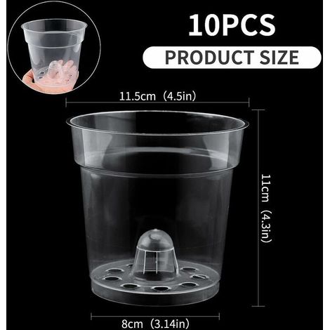 Pot de Fleurs Plastique Transparent Pot à Orchidée en Plastique Transparent Pot à Orchidée en Plastique Transparent avec Trous de Drainage pour Balcon Intérieur, Bureau, Extérieur(10 Pièces) (1/4)