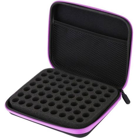 Sac De Rangement Huiles Essentielles - 63 Emplacements - Boîte Organisatrice Voyage EVA - 21,5 x 17,2 x 5 cm - Violet - 1 Pièce (1/5)