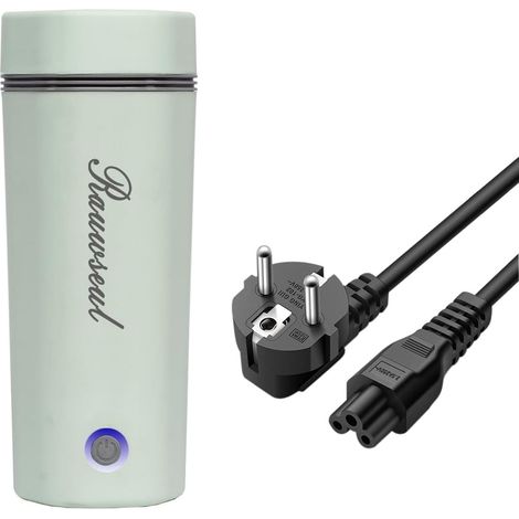 Bouilloire Électrique de Voyage, 350ml, 300W, 304 Acier Inoxydable, Vert 3-en-1 Mini Thermos, Bouilloire Rapide - Théière - Tasse Chauffante, Arrêt Automatique, pour Bureau Voyage Camping-car (1/5)