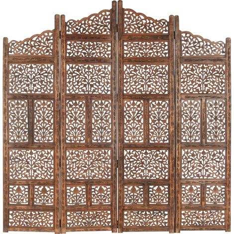 Cloison de séparation 4 panneaux, Paravent sur Pied, Séparation de pièce, Cloison mur écran Marron 160x165cm Bois manguier GHJ51395 (1/5)