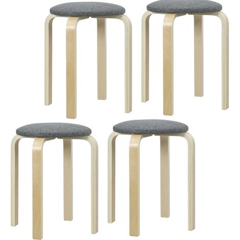 Set di 4 sgabelli rotondi impilabili grigi effetto lino HOMVRA (1/5)