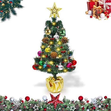 45cm Sapin de Noël Artificiel, Petit Arbre De Noël avec des Lumières LED, Ornements de Sapin de Noël à Piles avec Etoile Dorée Boules Colorées, Idéal pour Décorer Noël de la Maison (1/5)
