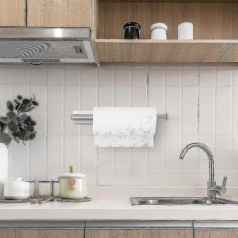 Küchenrollenhalter selbstklebend/gelocht, Badezimmer-Papierhandtuchhalter unter dem Schrank-Silver