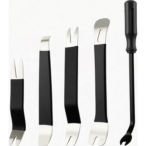 Set d'outils de démontage Automobile, 5 pièces de Cales en métal pour Garnitures + Outil de Levage, kit de réparation Automobile pour Le Retrait des Panneaux de Porte et de Garniture (5, Noir) (1/5)