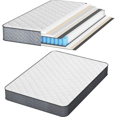 TolleTour Matelas à ressorts ensachés 160 x 200 cm, environ 22 cm, fermeté H3, 7 zones et couche de coton de 2 cm pour un couchage confortable avec soutien (1/5)