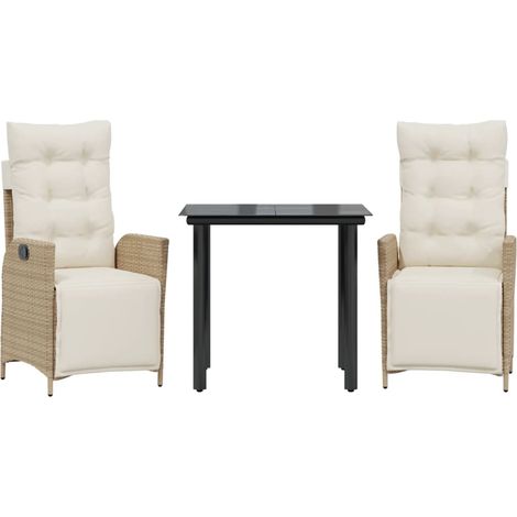 Ensemble à manger de jardin et coussins 3 pcs,Salon de jardin Beige poly rotin CFW39254 (1/5)