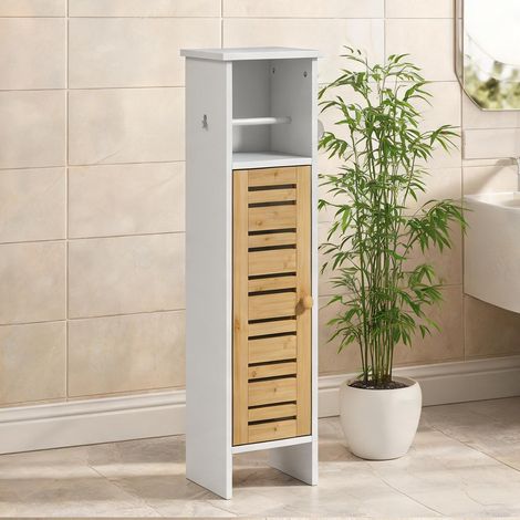 Colonne de salle de bain en MDF finition blanc et bambou blanco (1/5)