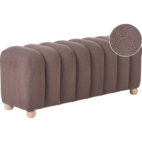 Bed Bench Brown Boucle Teddy Upholstery Wooden Legs Pouffe Ottoman Modern Design Living Room Accessories IDYLLWILD