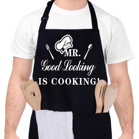 HONORNIC - Tablier de cuisine professionnel, tablier de chef style bavette avec deux poches, ajustable. (1/5)