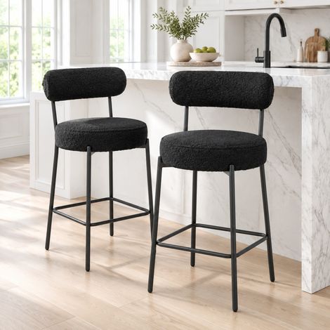2er-Set Barhocker mit Rückenlehne, gepolsterter Sitz und Fußstütze, schwarz OKMYHOME (1/5)