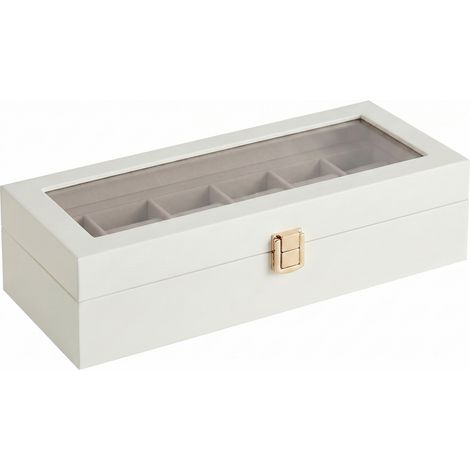 Boîte à Montres à 6 Emplacements, Écrin, Revêtement en Blanc et Doublure en Beige (1/5)