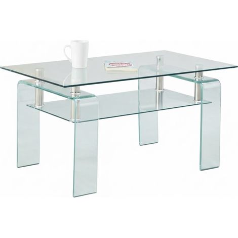 ELVMI Couchtisch mit 2 Ebenen aus Gehärtetem Glas und Metall für Wohnzimmer, 100 x 55 x 45 cm, Transparent (1/5)