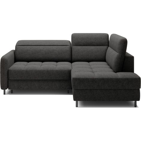 Sofá esquinero derecho convertible BARNEA 208 cm en gris oscuro de tela chenilla con almacenamiento (1/5)