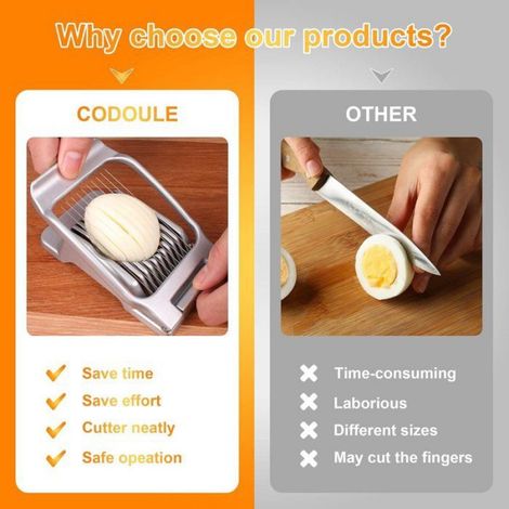Coupe-Oeufs - Fil Acier Inoxydable - Base Aluminium Épais - Pour Oeufs Durs Fraises Tomates Fromage - 1 Pièce (1/4)