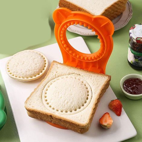 Coupe-sandwich rond en acier inoxydable pour protéger les mains, idéal pour les biscuits, les petits pains, le pain, format de poche, orange (1/5)