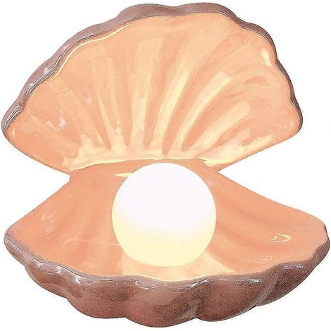 Lampe de chevet décorative à motif coquillage et perle, objet de décoration en céramique pour la chambre (rose), 1 pièce (1/3)