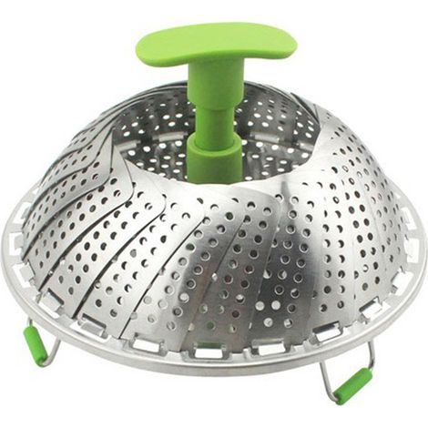 Zusammenklappbarer Dampfgarer aus Edelstahl mit ABS-Griff, ideal für die gesunde Zubereitung von Gemüse, Fisch und Meeresfrüchten. (1/5)