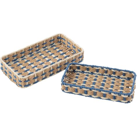 Lot de 2 Paniers de Rangement "Lupe" 38cm Naturel & Bleu (1/3)