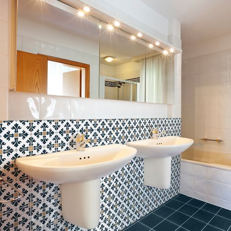 Sticker Mural Carrelage adhésif Cuisine Salle de Bain - 30 STICKERS CARREAUX DE CIMENT AZULEJOS ANIELA - 30stickers20x20cm (1/5)