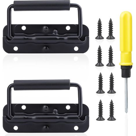 Poignée Pliante à Ressort, 2Pcs Poignée de Caisse Pliantes 120mm avec Vis et Tournevis, Poignée de Boîte Pliable de Remplacement pour Caisses, Portes, Boîtes à Outils de Caisse (1/5)