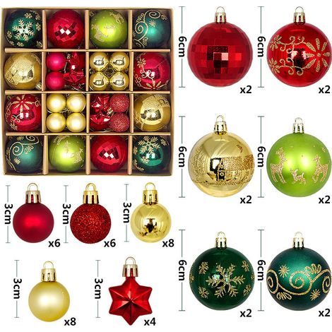 Weihnachtskugeln und -dekorationen – Klassischer Weihnachtsbaumschmuck (44-teilig) – Gold, Rot und Grün (1/5)