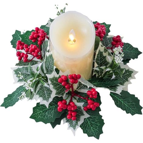 Anillo de velas con follaje y bayas rojas: centro de mesa, primavera-verano, punto focal. (1/4)