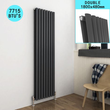 ELEGANT Central Heating 1800 x 480 Anthracite Vertical Radiator Double Modern Oval Column Radiator Central Heating Radiators Designer Rads (1/5)