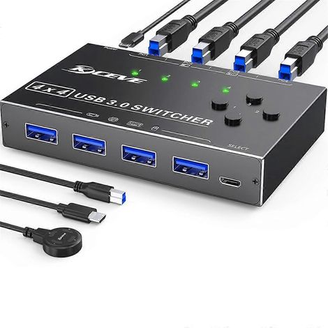 Commutateur USB 3.0 pour 4 ordinateurs, pour souris et imprimante (noir) (1/5)