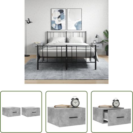 Wandmontage - Wand-Nachttische 2 Stk. Betongrau 35x35x20 cm (1/5)